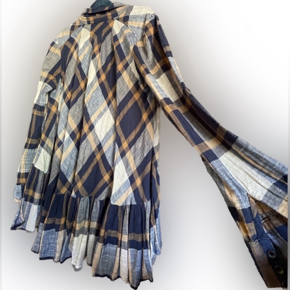 Free People | Preppy in Plaid Ruffled Button Down cute sexy top size M - Picture 12 of 14